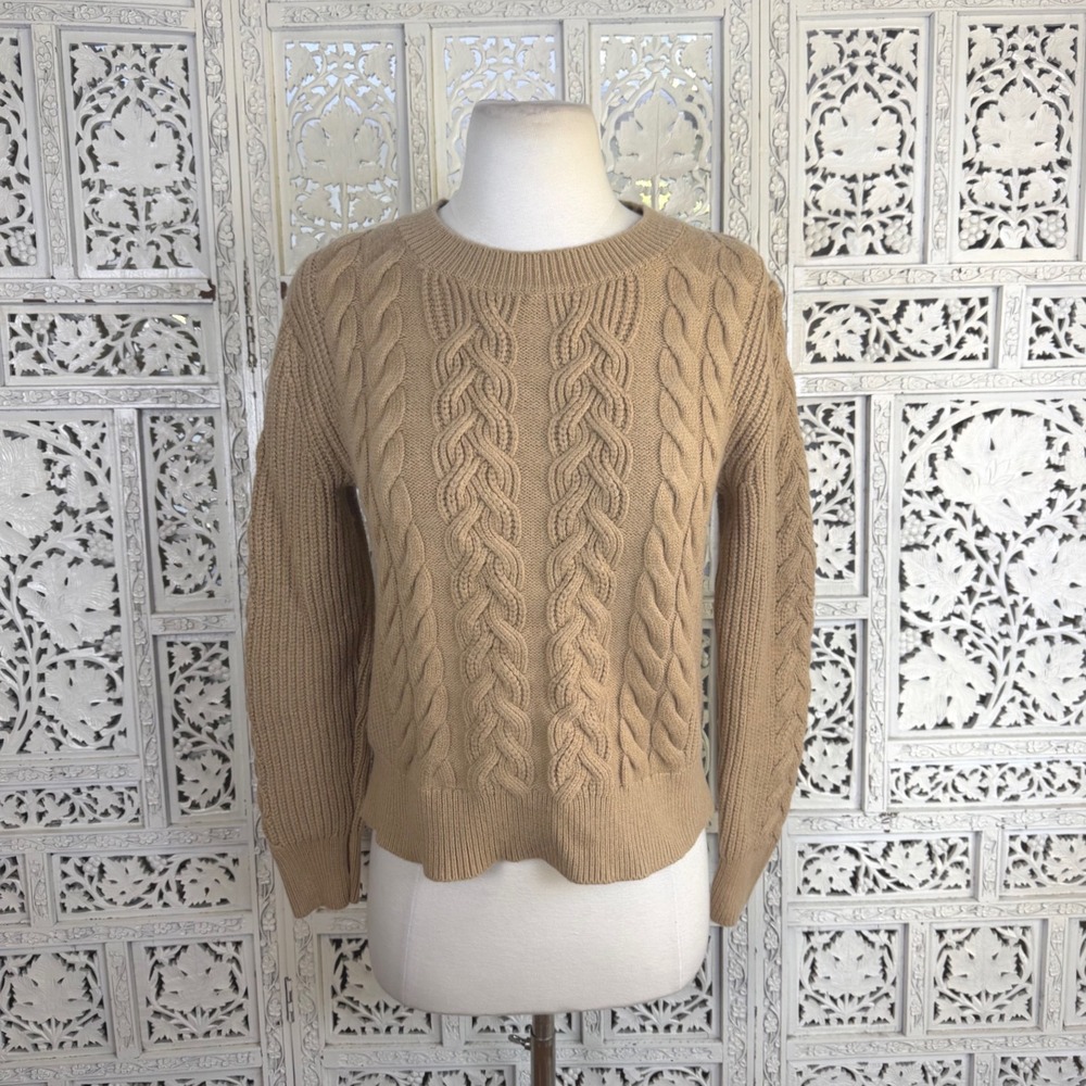 Banana Republic Tan Cable Knit Fisherman Wool Blend Sweater Sz Xsmall Preppy